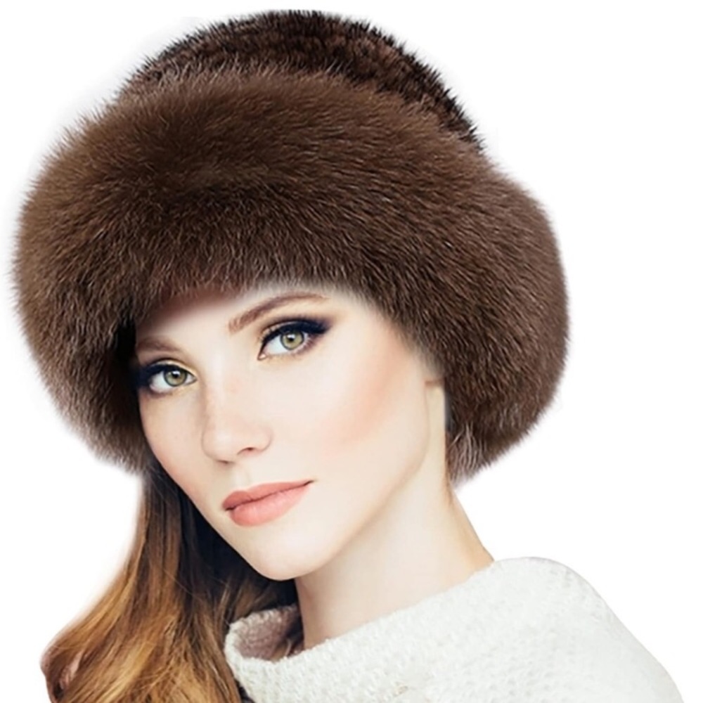 Winter Snow Mink Fox Fur Hat NEW